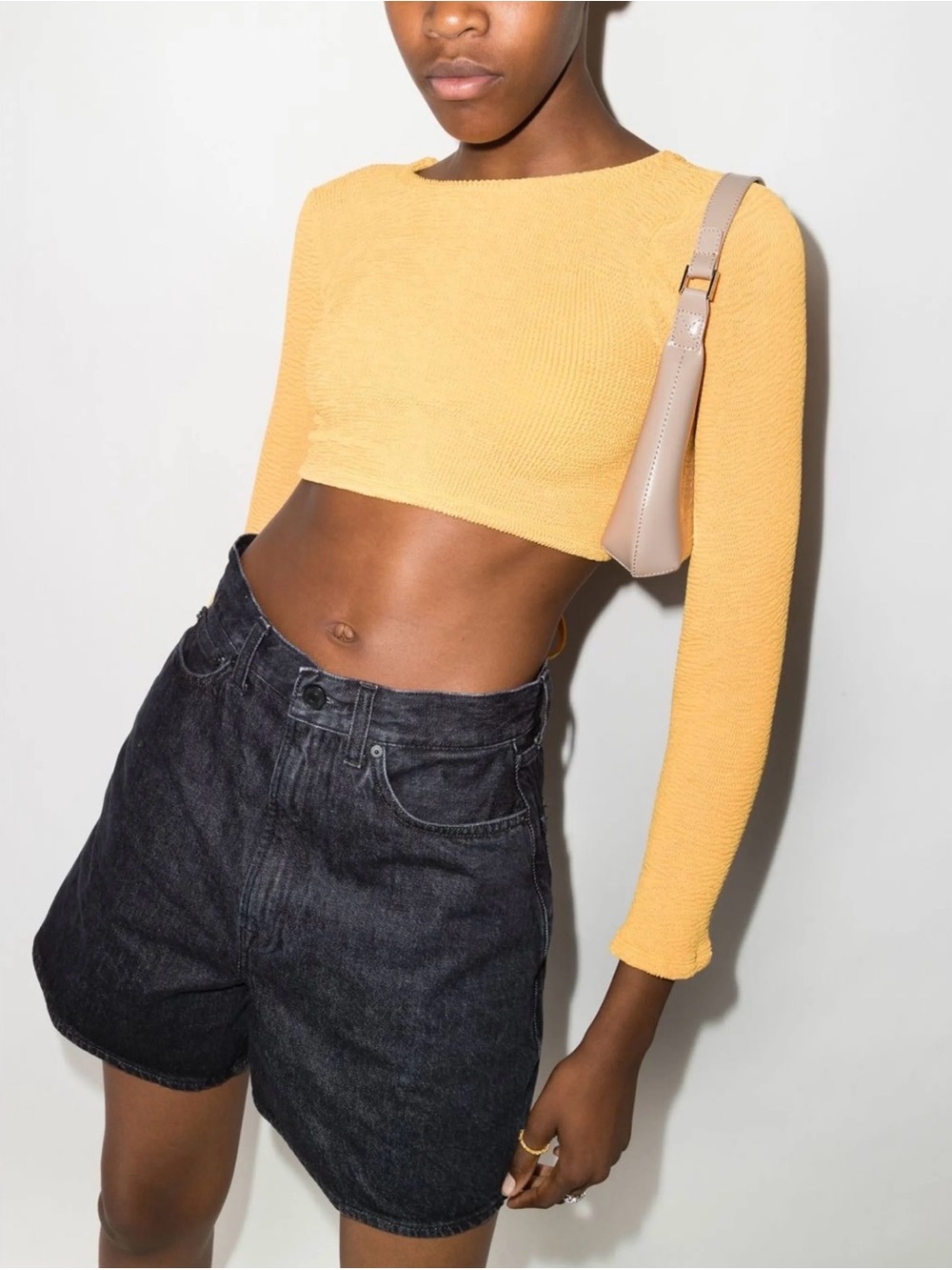 Hunza G yellow Long Sleeve Cropped Swim Top